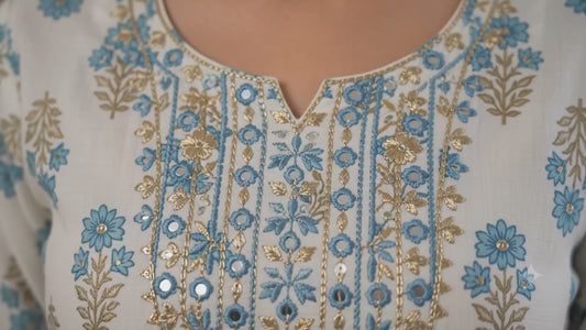 White Round Neck Premium three piece kurti