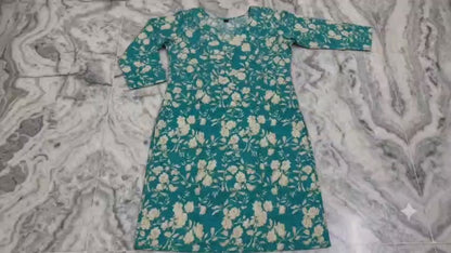 Teal blue Round neck premium three piece kurti