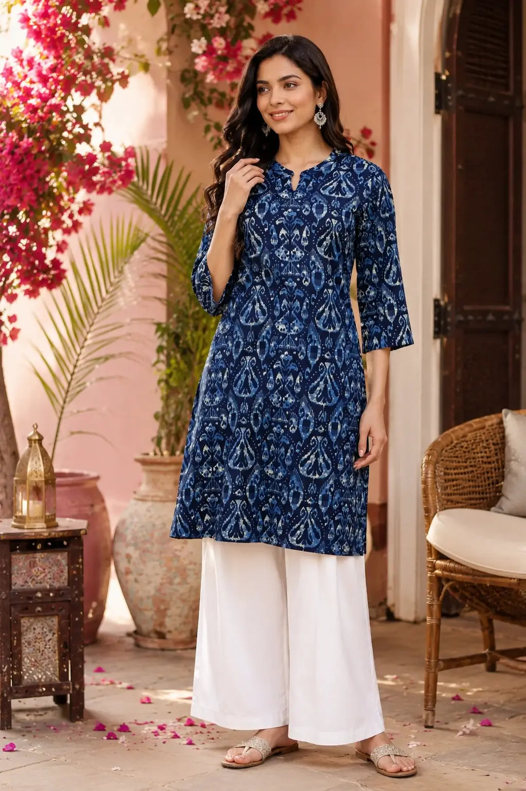 Half Sleeve Cotton kurta [Navy blue]
